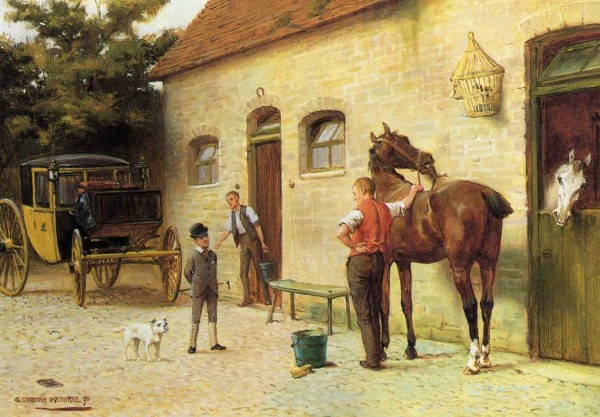A family in front of their house by George Goodwin Kilburne